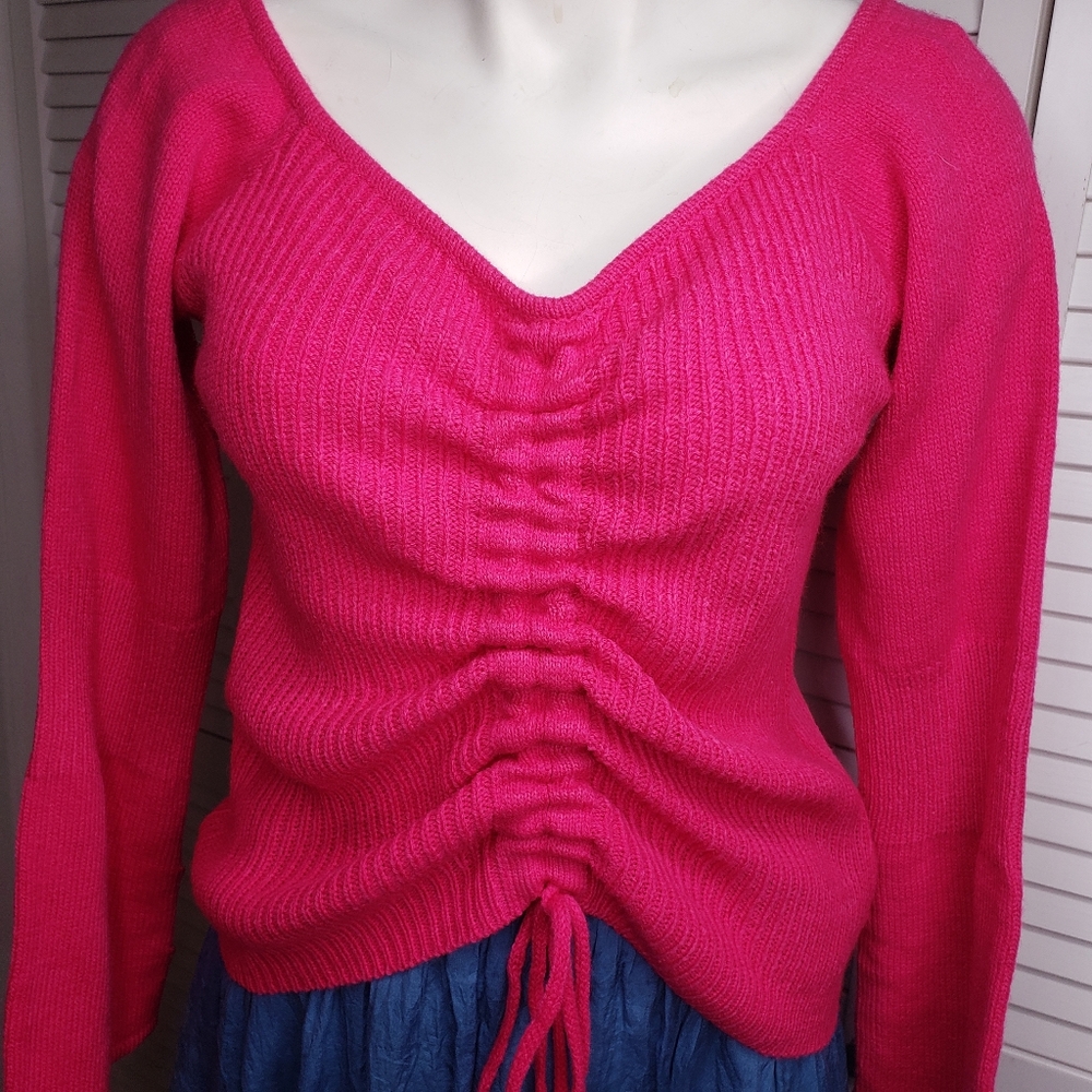 Pink Diamond Australian brand hot pink drawstring / ruched front sweater NWT